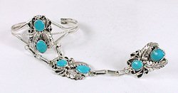 Authentic Native American Sterling Silver turquoise Slave bracelet by  Navajo Harry Yazzie
