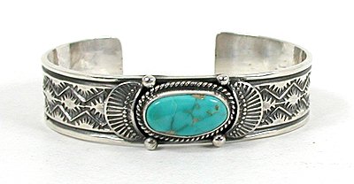 Authentic Native American Sterling Silver turquoise bracelet by Navajo Sunshine Reeves