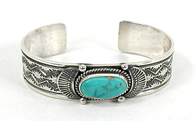 Authentic Native American Sterling Silver turquoise bracelet by Navajo Sunshine Reeves