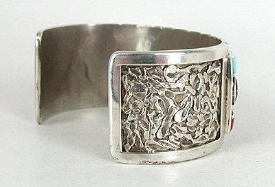 Authentic Native American Sterling Silver and Stone Inlay spinner Bracelet by Zuni Don Carlos Dewa