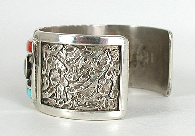 Authentic Native American Sterling Silver and Stone Inlay spinner Bracelet by Zuni Don Carlos Dewa