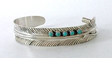 Sterling Silver Turquoise Feather Bracelet by Navajo Vivian Jones