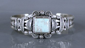 Authentic Native American Sterling Silver Dry Creek Turquoise Bracelet by Navajo Randy Boyd