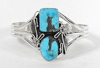 Authentic Native American Sterling Silver Turquoise Bracelet by Navajo Peterson Johnson