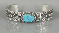 Authentic Native American sterling silver Kingman Turquoise bracelet by Navajo Elvira Bill