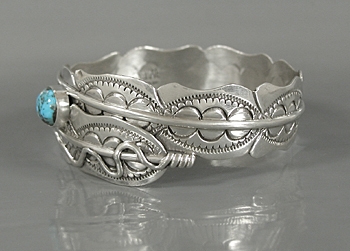 Authentic Native American sterling silver Turquoise Feather Bangle Bracelet by Navajo Ben Begaye