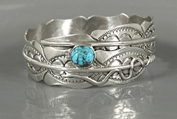 Authentic Native American sterling silver Turquoise Feather Bangle Bracelet by Navajo Ben Begaye