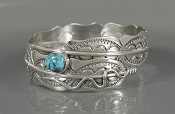 Authentic Native American sterling silver Turquoise Feather Bangle Bracelet by Navajo Ben Begaye