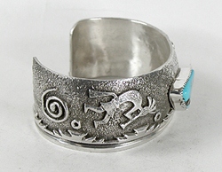Authentic Native American sterling silver Turquoise Kokopelli Bracelet by Navajo Lester Craig