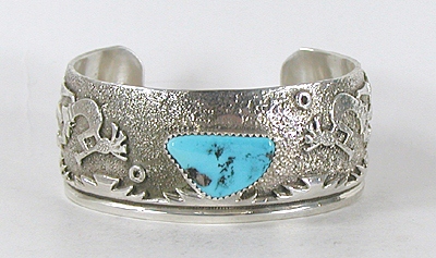 Authentic Native American sterling silver Turquoise Kokopelli Bracelet by Navajo Lester Craig