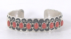 Authentic Native American sterling silver Coral Bracelet by Navajo Tilly Jon