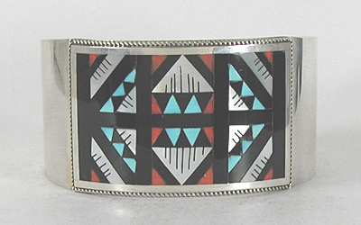Authentic Native American sterling silver Multi-stone Inlay Bracelet by Zuni Leander & Lisa Othole 