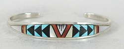 Authentic Native American sterling silver Multi-stone Inlay Bracelet by Zuni Rickell & Lynette Booqua