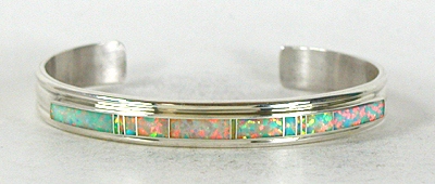 Authentic Native American sterling silver Opal Inlay Bracelet by Navajo Thomas Francisco