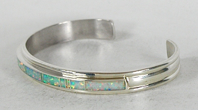 Authentic Native American sterling silver Opal Inlay Bracelet by Navajo Thomas Francisco