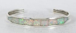 Authentic Native American sterling silver Opal Inlay Bracelet by Navajo Nathanial Johnson