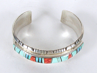  sterling silver Turquoise, Opal, Orange Spiny Oyster Bracelet size 6 1/4 inches