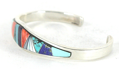 Authentic Native American Sterling Silver and inlay Bracelet by Navajo artisans Patrick and Laura Lincoln
