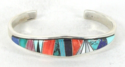 Authentic Native American Sterling Silver Turquoise and Opal Inlay Bracelet by Navajo Patrick and Laura Lincoln