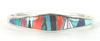 Authentic Native American Sterling Silver and inlay Bracelet by Navajo artisans Patrick and Laura Lincoln