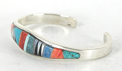 Authentic Native American Sterling Silver and inlay Bracelet by Navajo artisans Patrick and Laura Lincoln