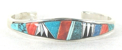 Authentic Native American Sterling Silver Turquoise and Opal Inlay Bracelet by Navajo Patrick and Laura Lincoln
