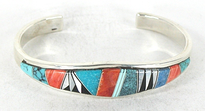 Authentic Native American Sterling Silver and inlay Bracelet by Navajo artisans Patrick and Laura Lincoln