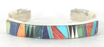 Authentic Native American Sterling Silver and inlay Bracelet by Navajo artisans Patrick and Laura Lincoln