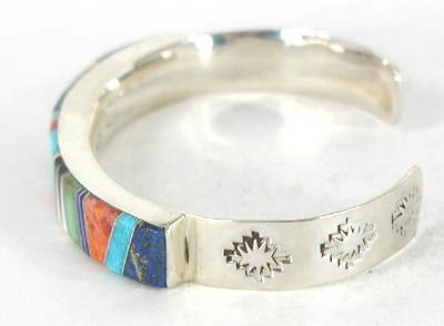 Authentic Native American Sterling Silver and inlay Bracelet by Navajo artisans Patrick and Laura Lincoln