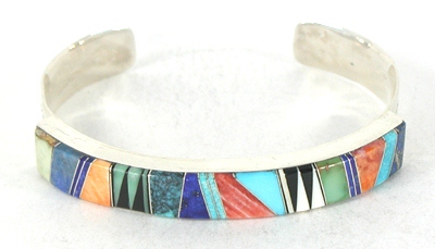 Authentic Native American Sterling Silver and inlay Bracelet by Navajo artisans Patrick and Laura Lincoln