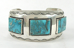 Authentic Native American sterling silver and Kingman Turquoise Bracelet by Navajo Wilbur Musket