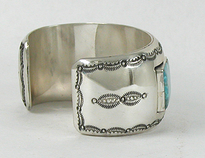 Authentic Native American sterling silver and Kingman Turquoise Bracelet by Navajo Wilbur Musket
