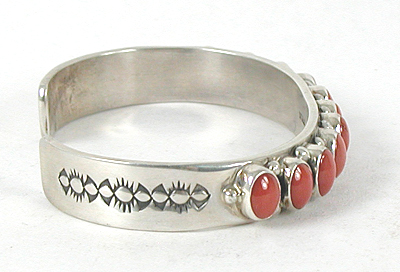 Authentic Native American sterling silver and Coral Bracelet by Navajo Raymond Apachito