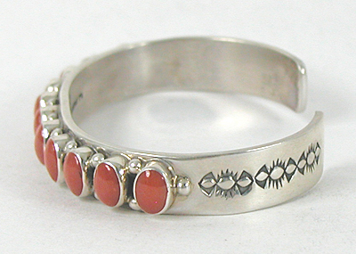 Authentic Native American sterling silver and Coral Bracelet by Navajo Raymond Apachito