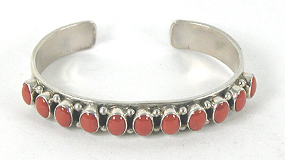 Authentic Native American sterling silver and Coral Bracelet by Navajo Raymond Apachito