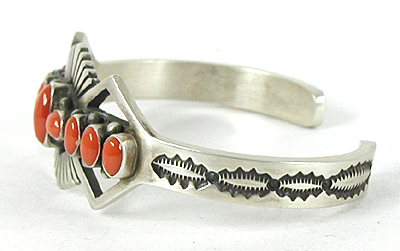 Authentic Native American sterling silver and Coral Bracelet by Navajo Fred Brown
