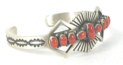 Authentic Native American sterling silver and Coral Bracelet by Navajo Fred Brown