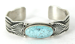 Authentic Native American sterling silver and  Bird's Eye Turquoise Bracelet by Navajo Guy Hoskie