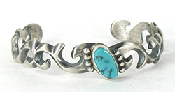 Authentic Native American tufa cast sterling silver and Turquoise Bracelet by Navajo artisan Harrison Bitsui