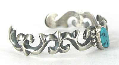 Authentic Native American tufa cast sterling silver and Turquoise Bracelet by Navajo artisan Harrison Bitsui