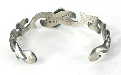 Authentic Native American tufa cast sterling silver and Turquoise Bracelet by Navajo artisan Harrison Bitsui