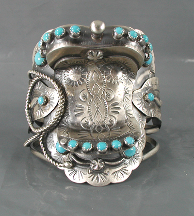 Authentic Native American sterling silver and turquoise Western Saddle Bracelet by Navajo Tim Yazzie size 6 5/8