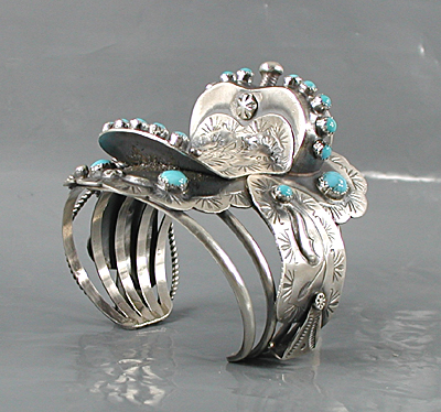 Authentic Native American sterling silver and turquoise Western Saddle Bracelet by Navajo Tim Yazzie size 6 5/8