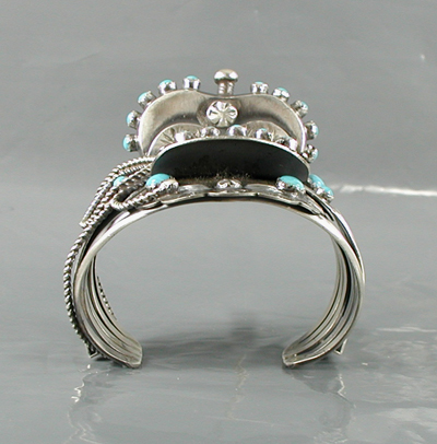 Authentic Native American sterling silver and turquoise Western Saddle Bracelet by Navajo Tim Yazzie size 6 5/8