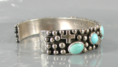 Authentic Native American sterling silver and turquoise Bracelet by Navajo Ronnie Willie size 6 1/2