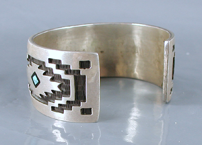 Authentic Native American handmade sterling silver overlay with coral and turquoise bracelet by Navajo silversmith Randy Toledo size 6