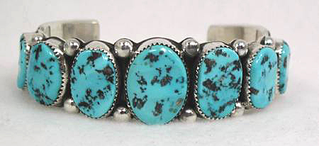 Authentic Native American Sterling Silver and Sleeping Beauty turquoise bracelet by Navajo Wilbur Musket 