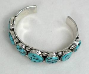 Authentic Native American Sterling Silver and Sleeping Beauty turquoise bracelet by Navajo Wilbur Musket 