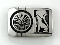 Hopi Sterling Silver man in a maze and howling wolf Belt Buckle