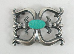 Authentic Native American Sand Cast Sterling Silver and Turquoise belt buckle by Navajo Henry Morgan